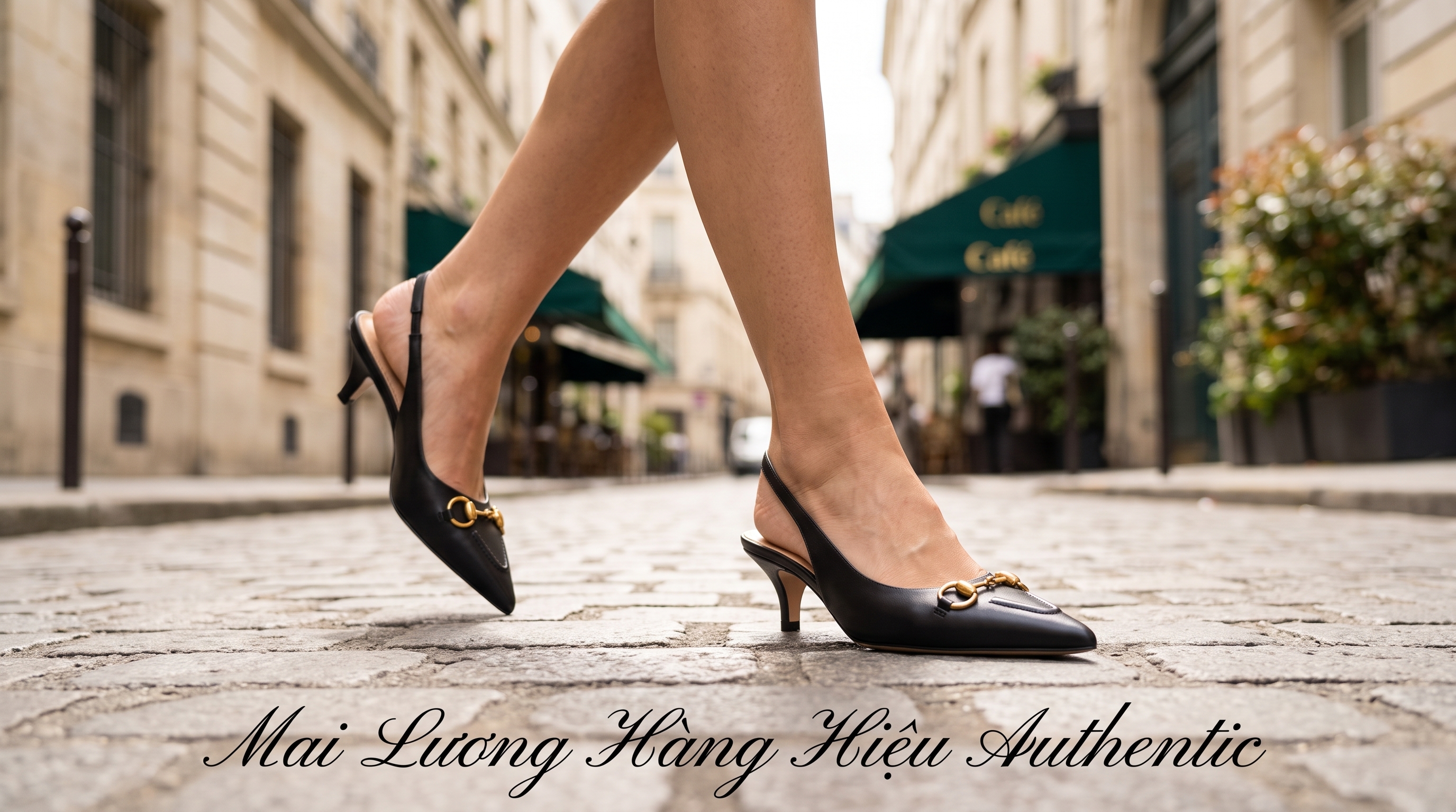 Sling GG đen logo horsebit vàng - gót 5P - 782407