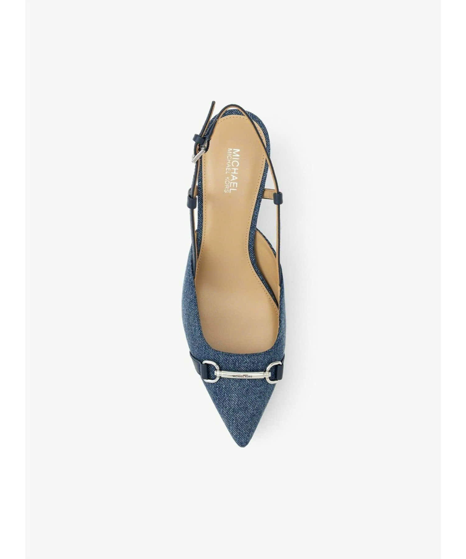 Slingback MK màu xanh bò logo bạc - 49S6CRMP1D - đế 5p