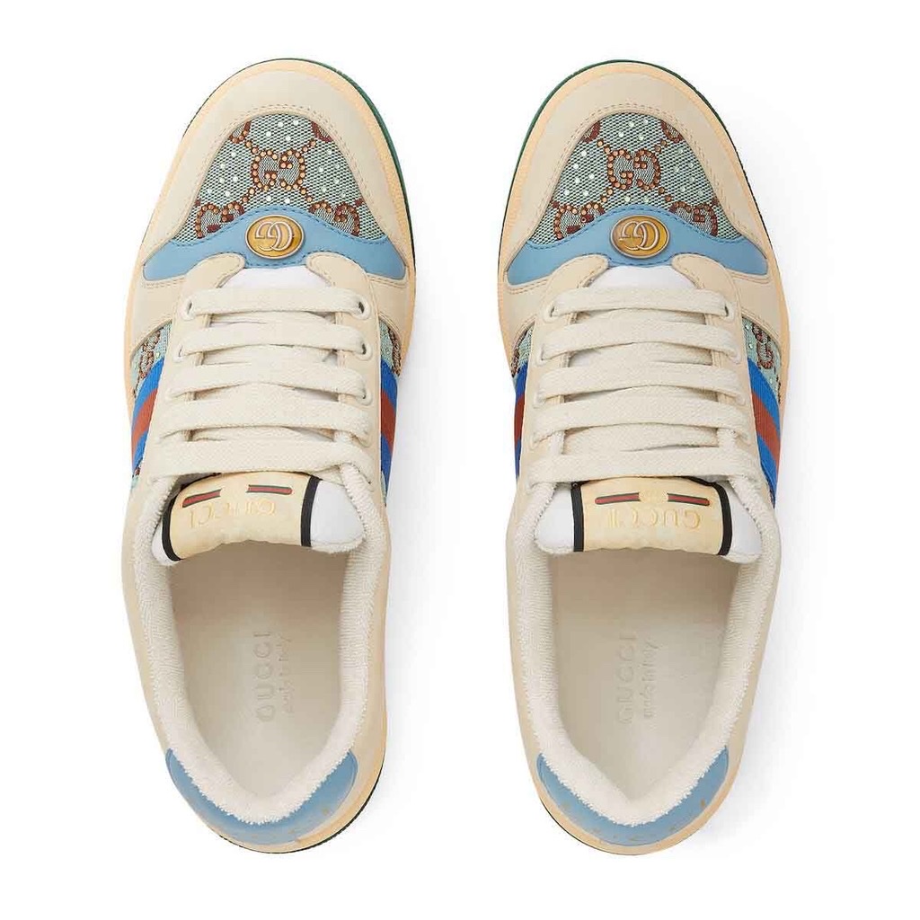 Sneaker GG màu be phối xanh đính đá - SNV