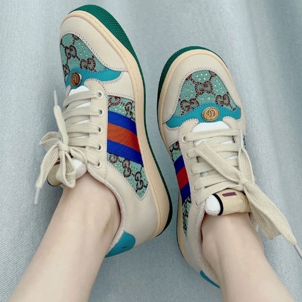 Sneaker GG màu be phối xanh đính đá - SNV