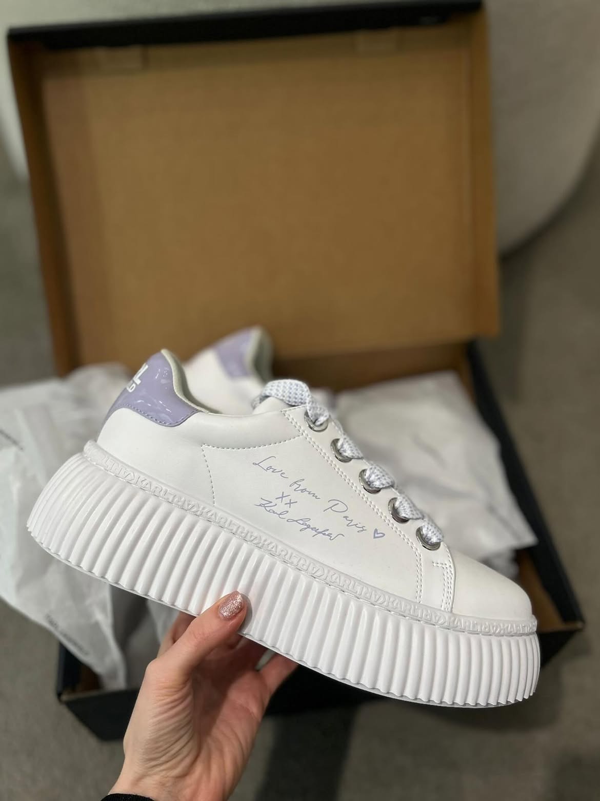 Sneaker Karl Lagerfeld Kreeper Love From Paris chữ tím KLL94316