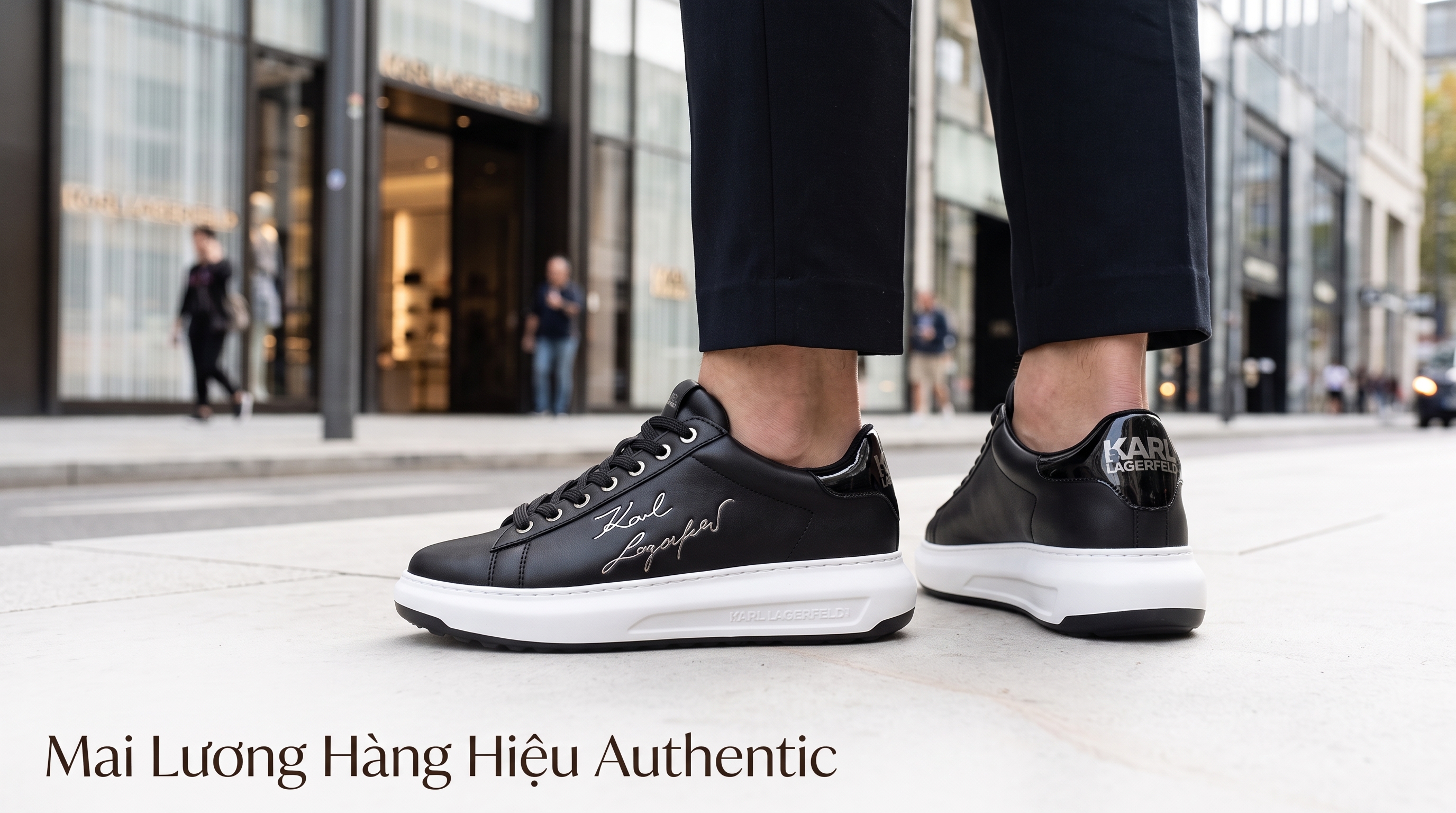 Sneaker Karl nam đen đế trắng logo chữ ký - KLL95725