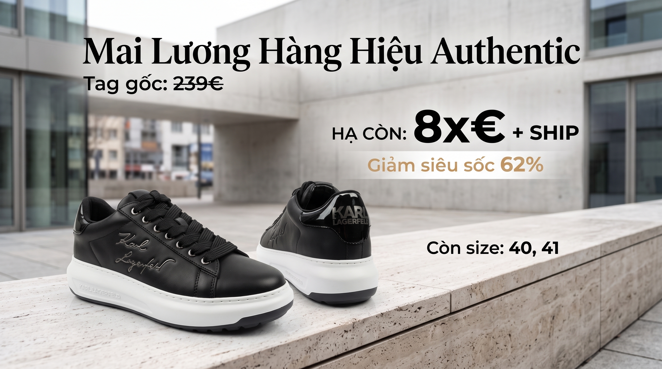 Sneaker Karl nam đen đế trắng logo chữ ký - KLL95725