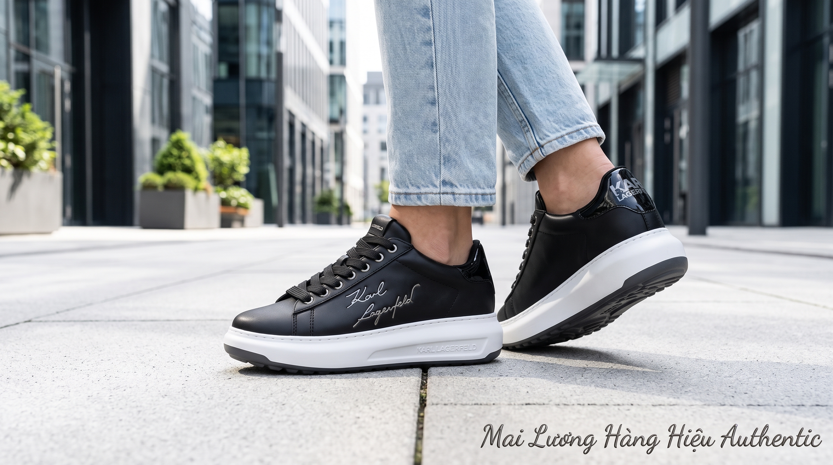 Sneaker Karl nam đen đế trắng logo chữ ký - KLL95725