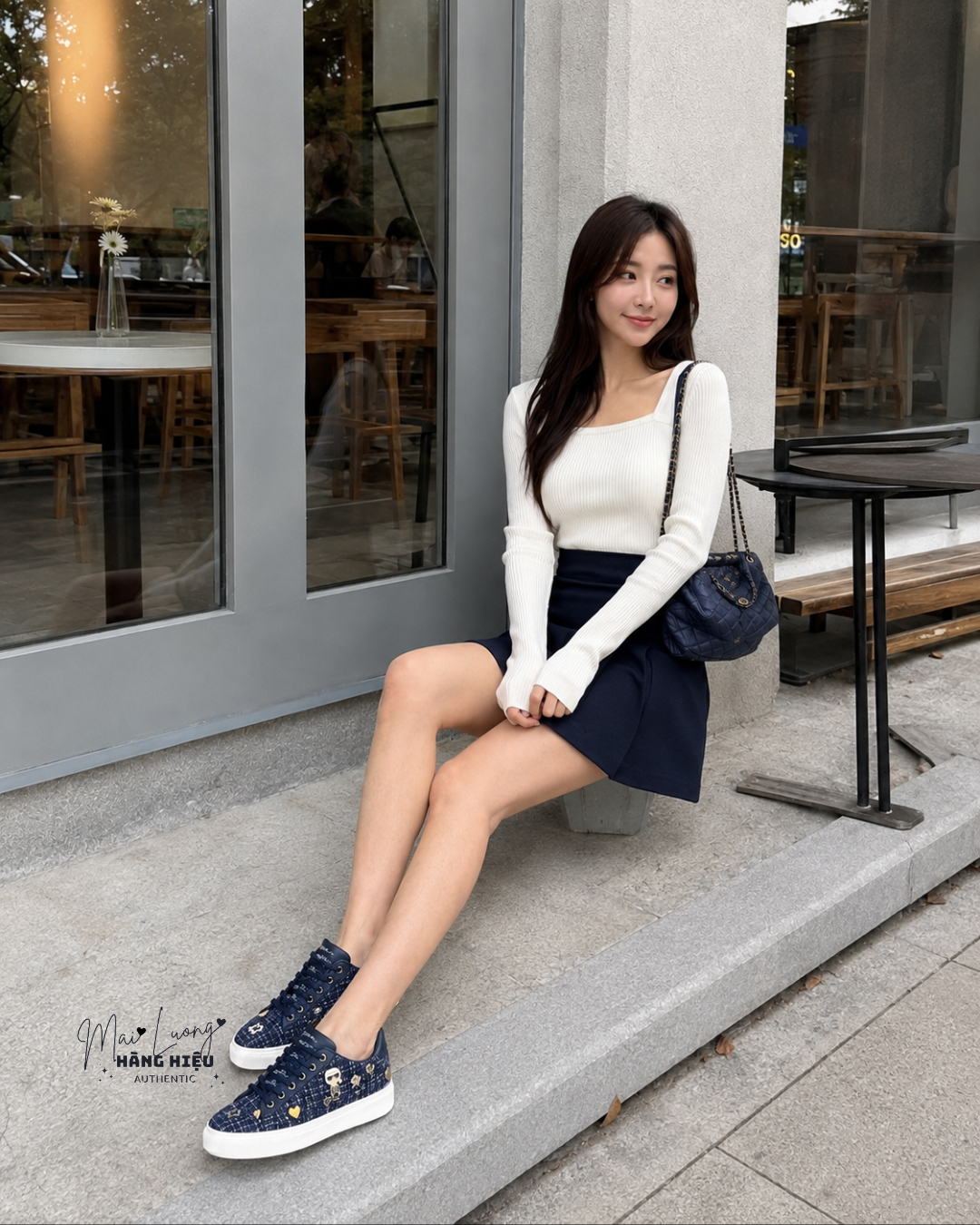 Sneaker Karl xanh tím than đế trắng + charm KL357740