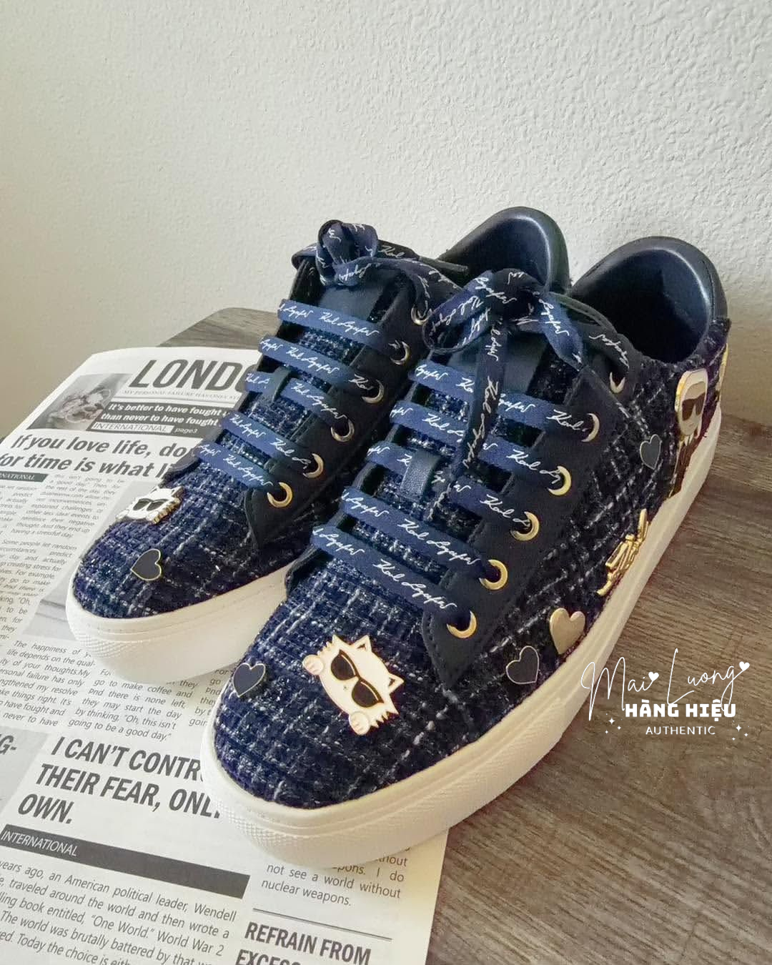 Sneaker Karl xanh tím than đế trắng + charm KL357740
