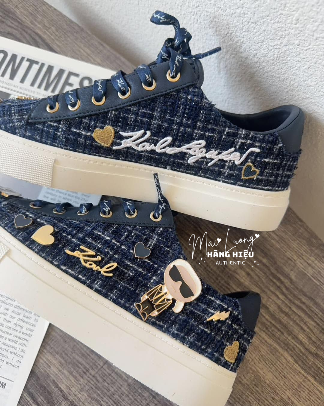 Sneaker Karl xanh tím than đế trắng + charm KL357740