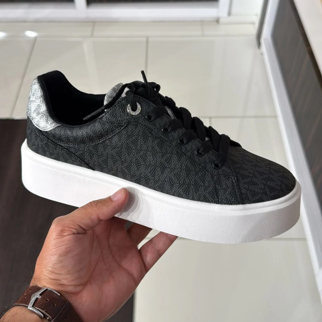 Sneaker MK đen full logo đế trắng gót bạc - đế 4p - 49F4RMFS2B
