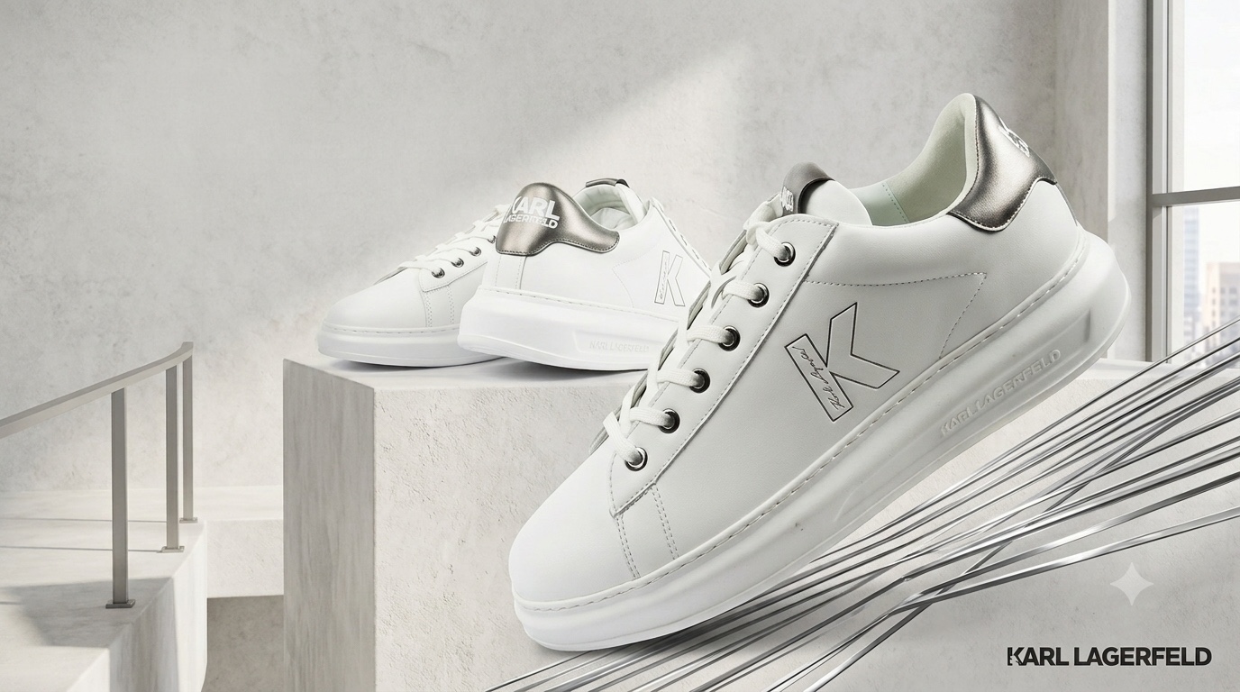 Sneaker karl nam trắng logo K gót xám - KL95510K