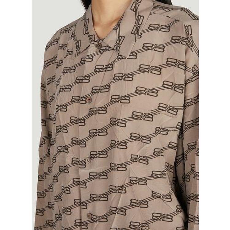 Sơ mi lụa Balenciaga nâu full logo - SNV - 681631