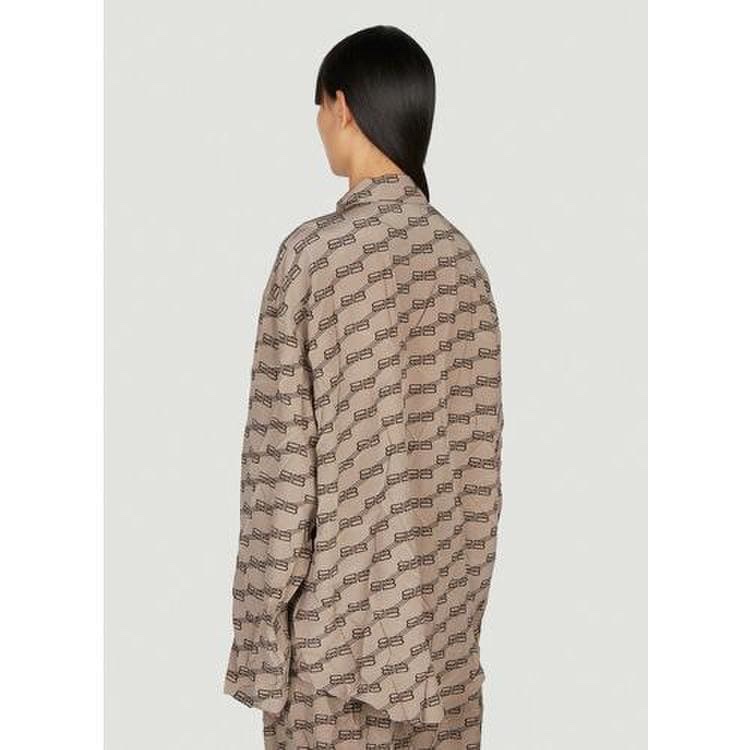 Sơ mi lụa Balenciaga nâu full logo - SNV - 681631