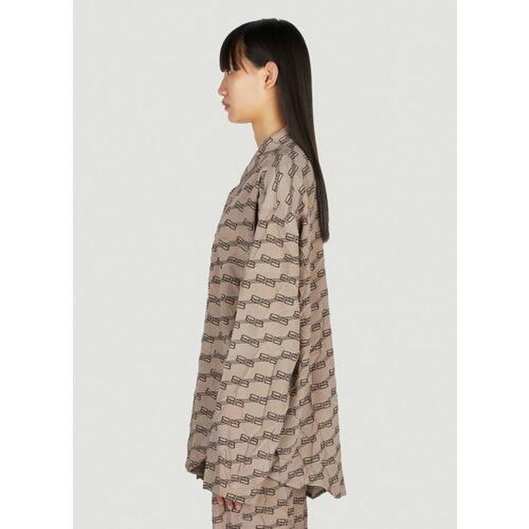 Sơ mi lụa Balenciaga nâu full logo - SNV - 681631