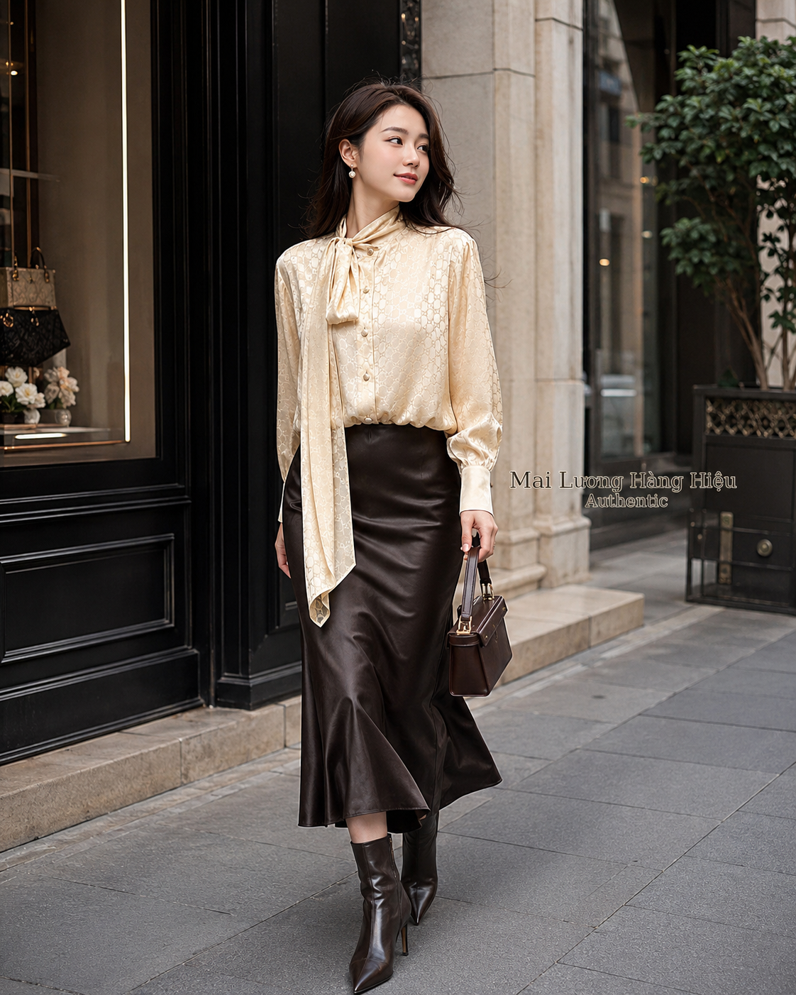 Sơ mi lụa GG vàng full logo - SNV - 848566