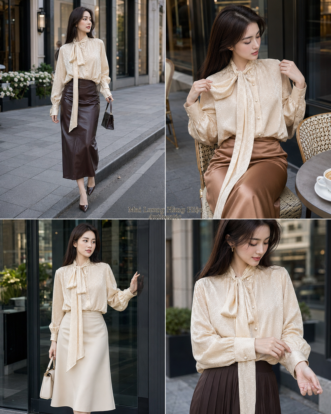 Sơ mi lụa GG vàng full logo - SNV - 848566
