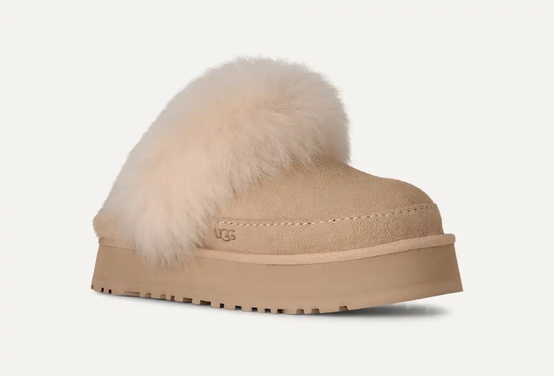 Sục UGG Disquette chalet viền lông màu be kem