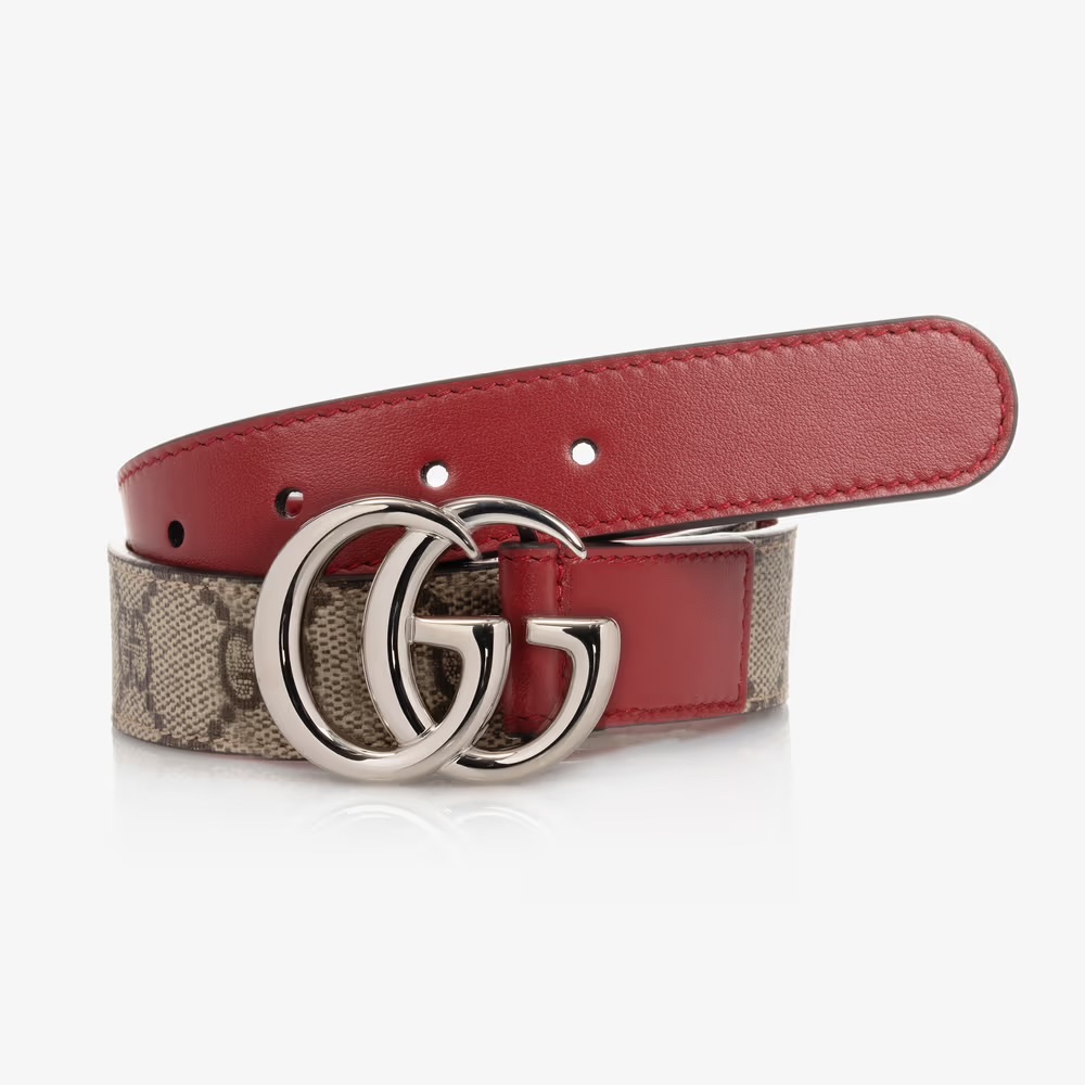 Thắt lưng Kid GG nâu logo khoá bạc - SNV - 432707