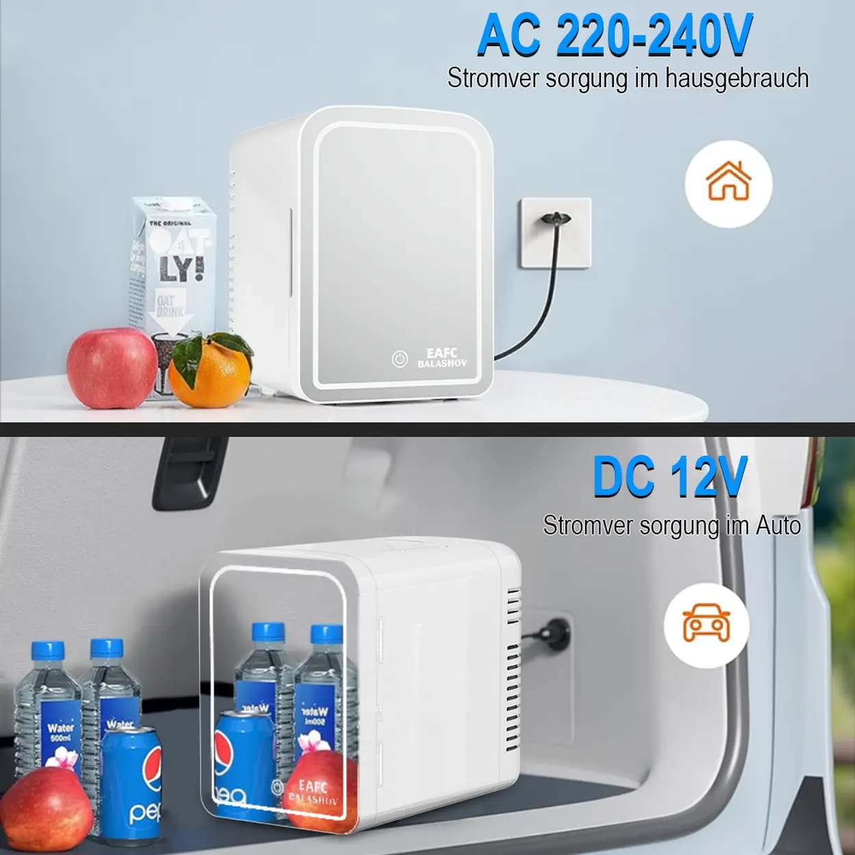 Tủ lạnh mini EAFC 6L có gương - trắng (20x21x14 diện tích trong của tủ)