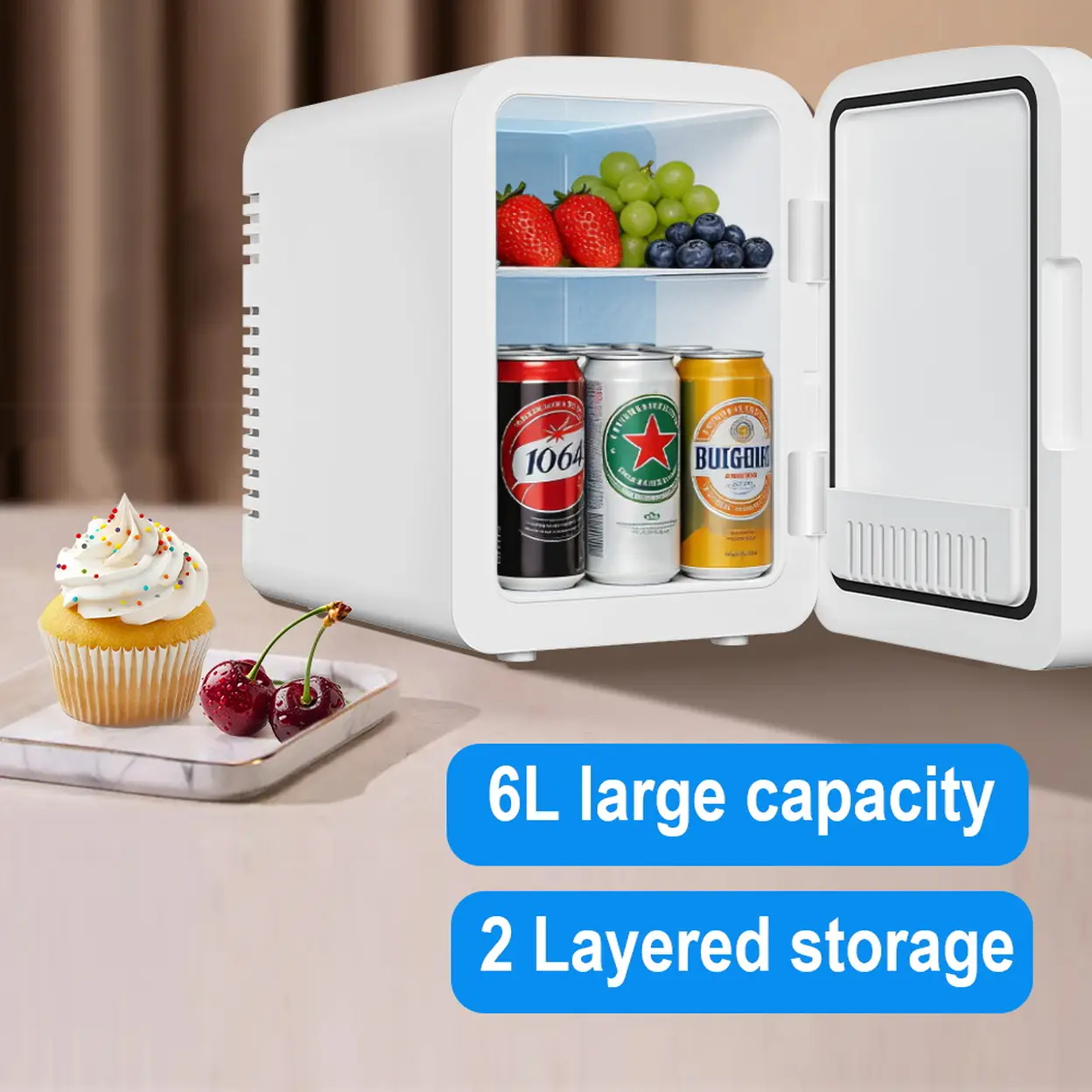 Tủ lạnh mini EAFC 6L có gương - trắng (20x21x14 diện tích trong của tủ)