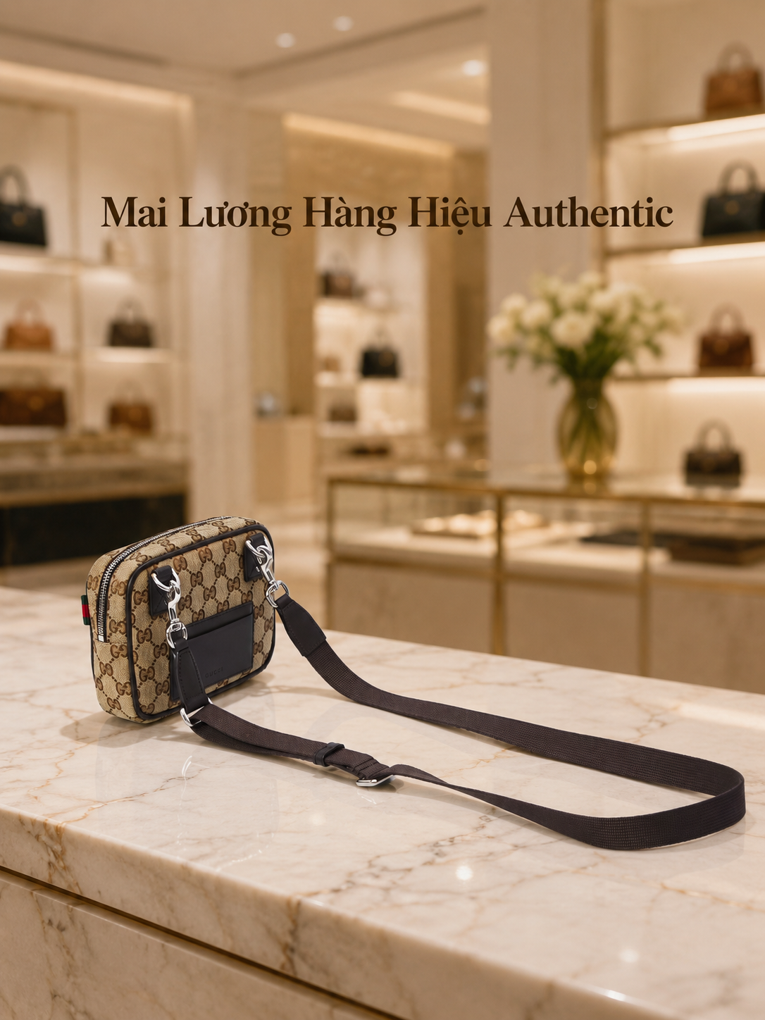 Túi GG nâu full logo viền da - 834268 - KT: 17 x 13 x 4 Ip 16 prm + ốp dày thoải mái