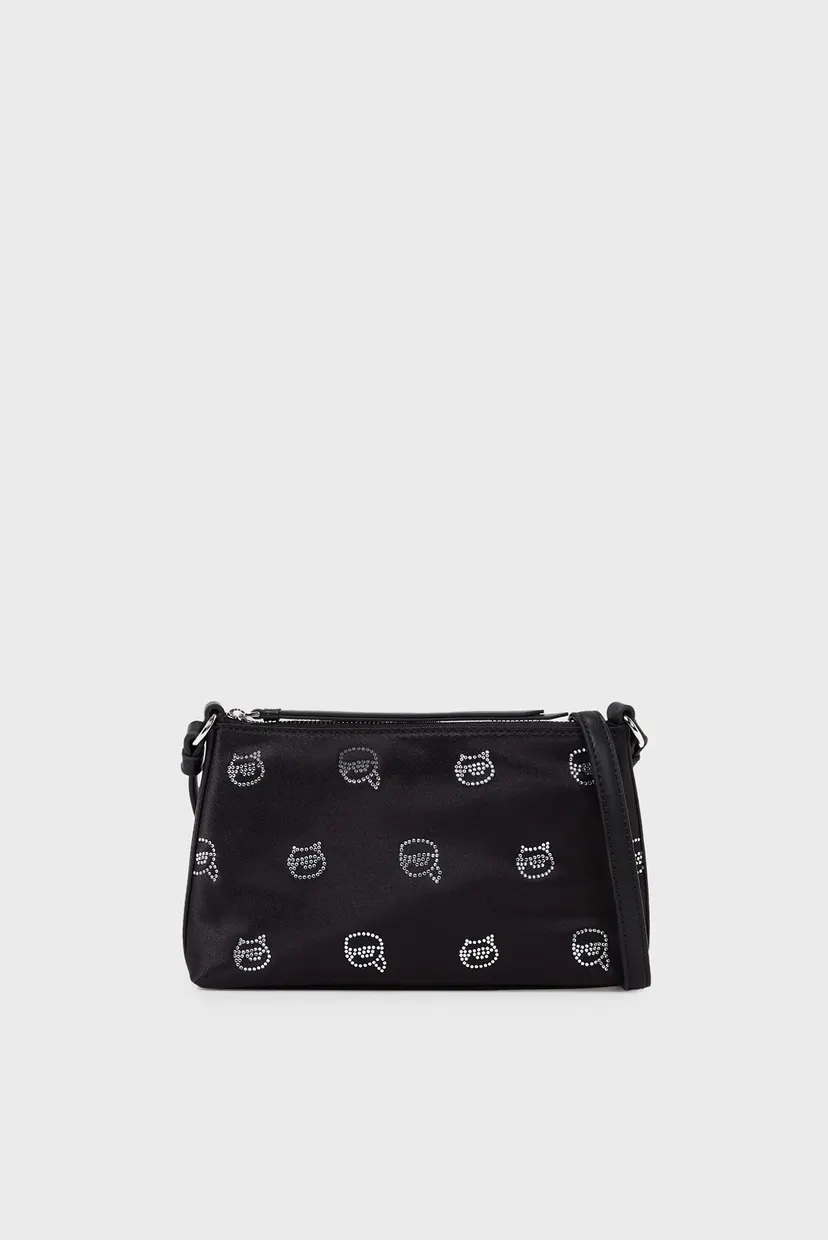 Túi Karl Shinestone Ikonik 2.0 đen logo đính đá - 246W3218 - KT: 22x14 cm