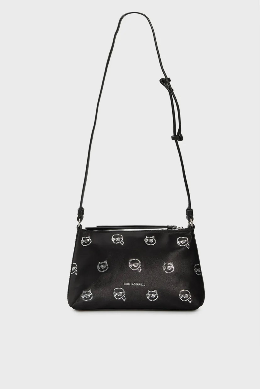 Túi Karl Shinestone Ikonik 2.0 đen logo đính đá - 246W3218 - KT: 22x14 cm