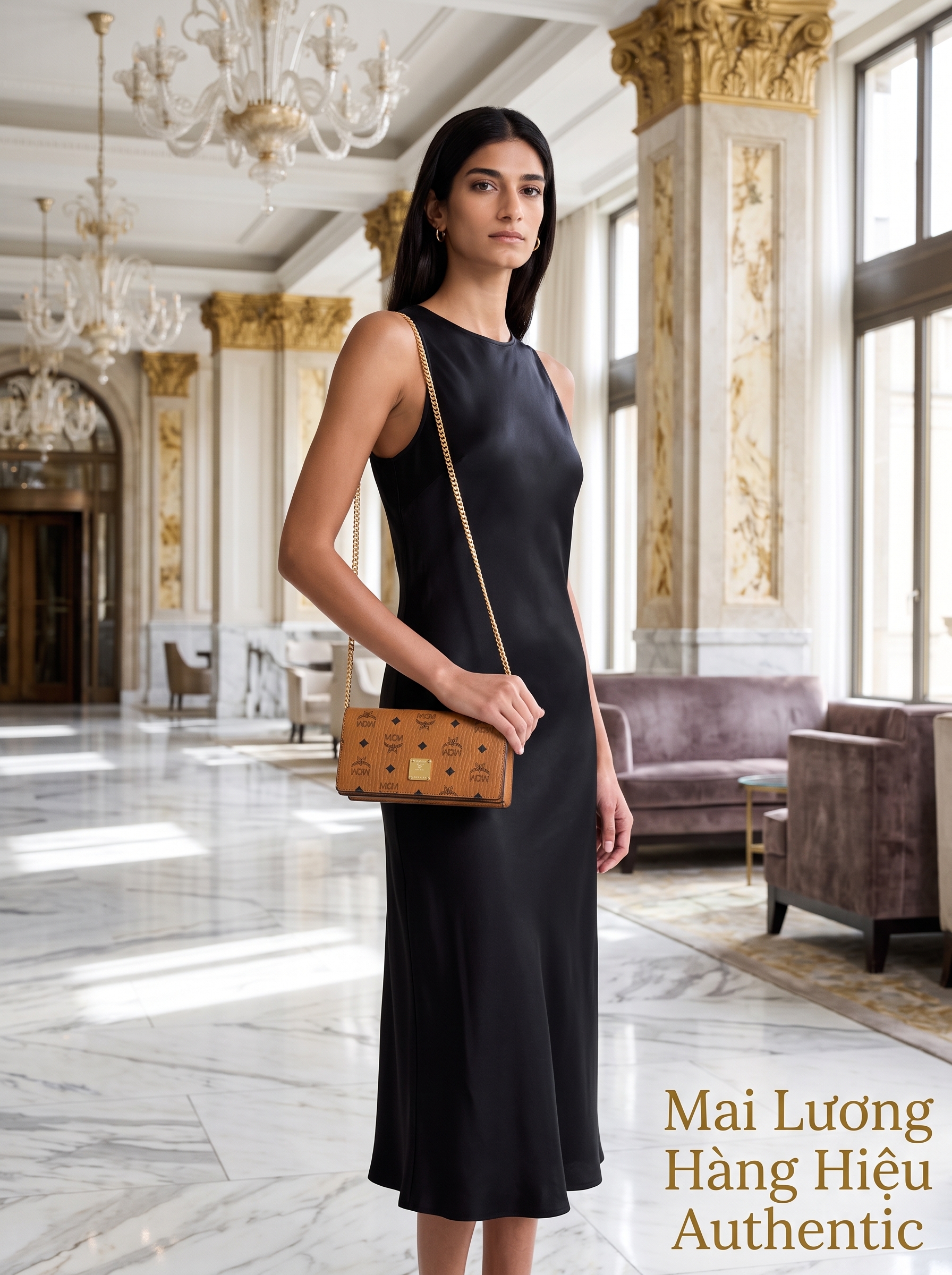 Túi MCM Aren Visetos Crossbody màu cognac họa tiết - 21x9x5