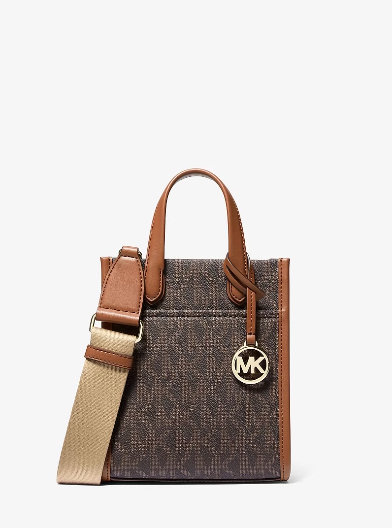 Túi MK Gigi màu nâu full logo viền da 38S6G3GCOB - KT: 15*20*7