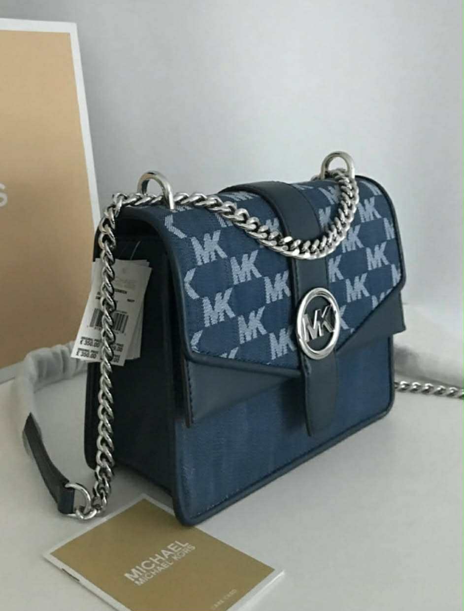 Túi MK Greenwich màu xanh bò logo bạc • KT • 20 x 15 x 7 - 35T5SGRC1J