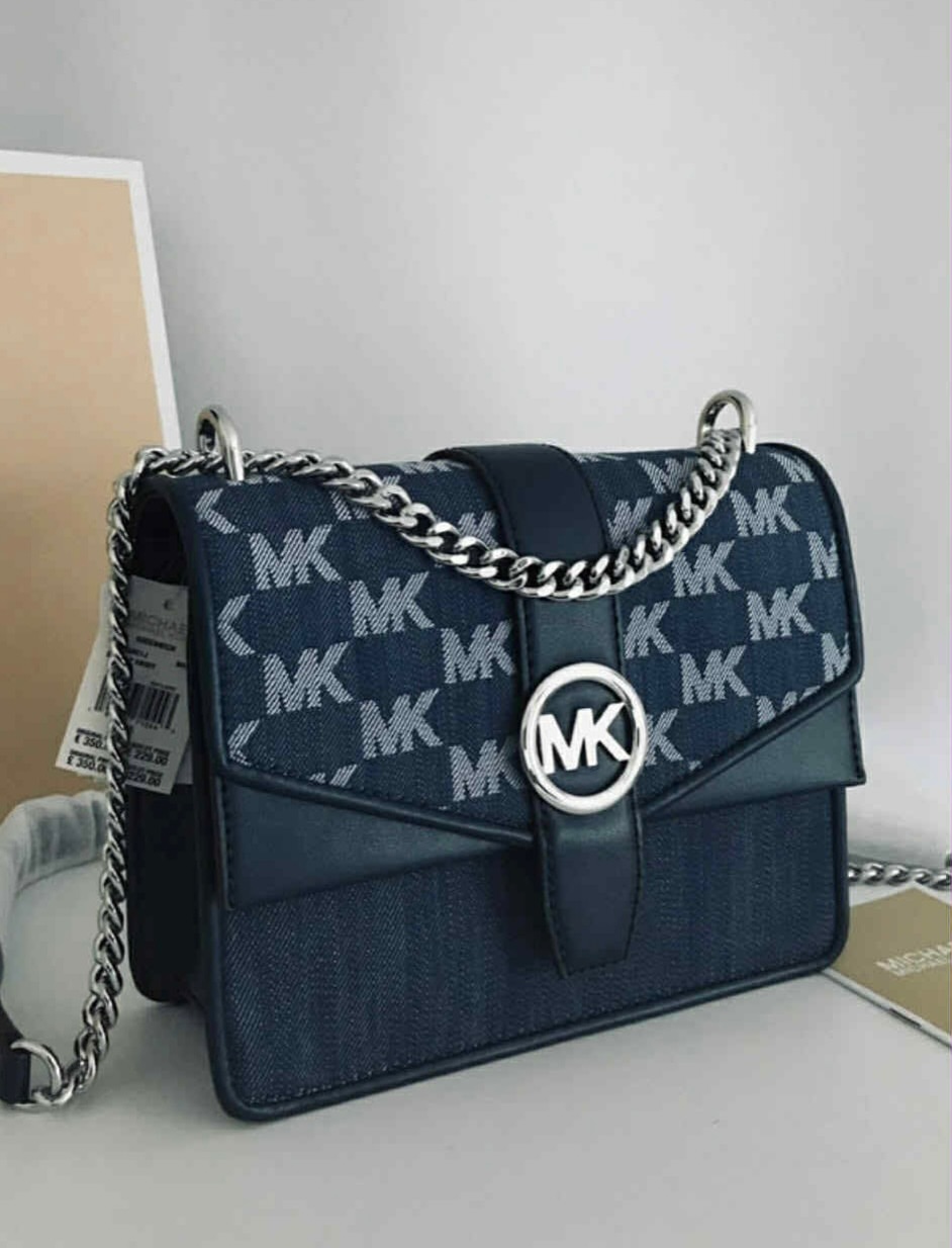 Túi MK Greenwich màu xanh bò logo bạc • KT • 20 x 15 x 7 - 35T5SGRC1J