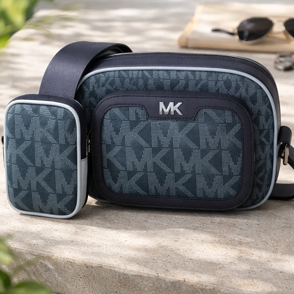 Túi MK cooper Xanh logo viền da -37S6LC0C0B- 20x13x6