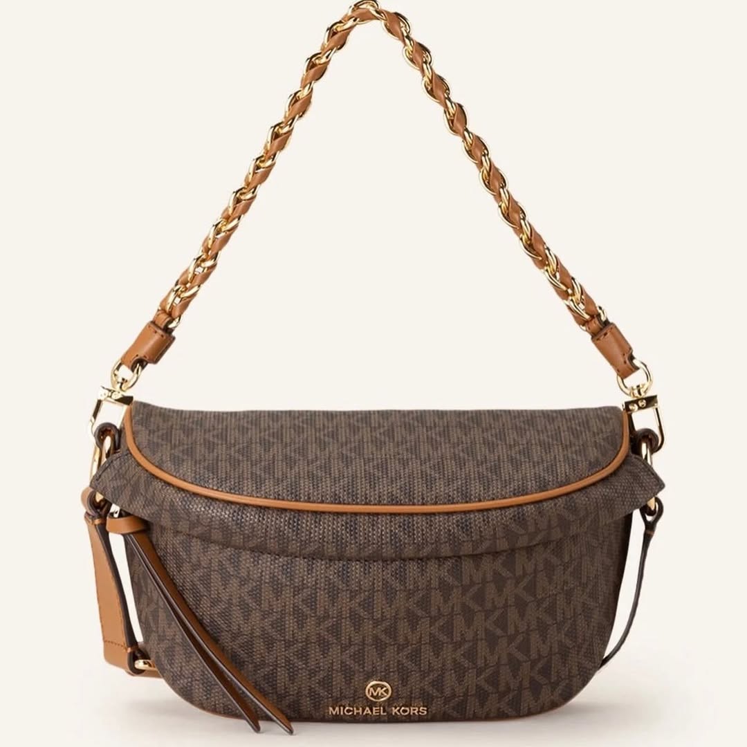 Túi MK slater nâu full logo - 30S2G04M1B# • Sz 21 x 13
