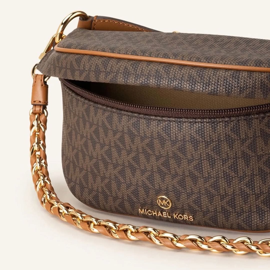 Túi MK slater nâu full logo - 30S2G04M1B# • Sz 21 x 13