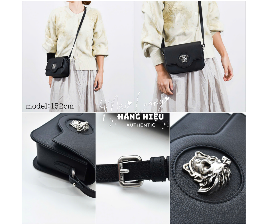 Túi VS đen logo Medusa 3D màu bạc - DVIT2T - 1B00 - 20x13x7