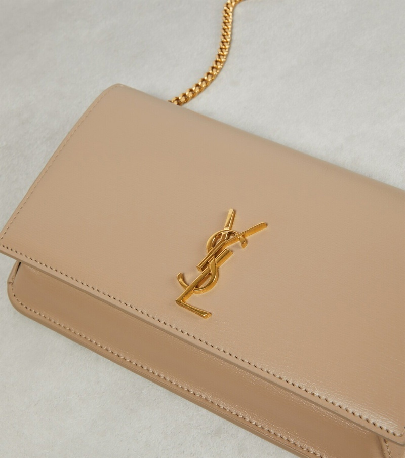Túi YSL wallet on chain nâu cafe sữa logo vàng - SNV - 635095 (KT: 17* 8 - vừa 16prm k ốp)