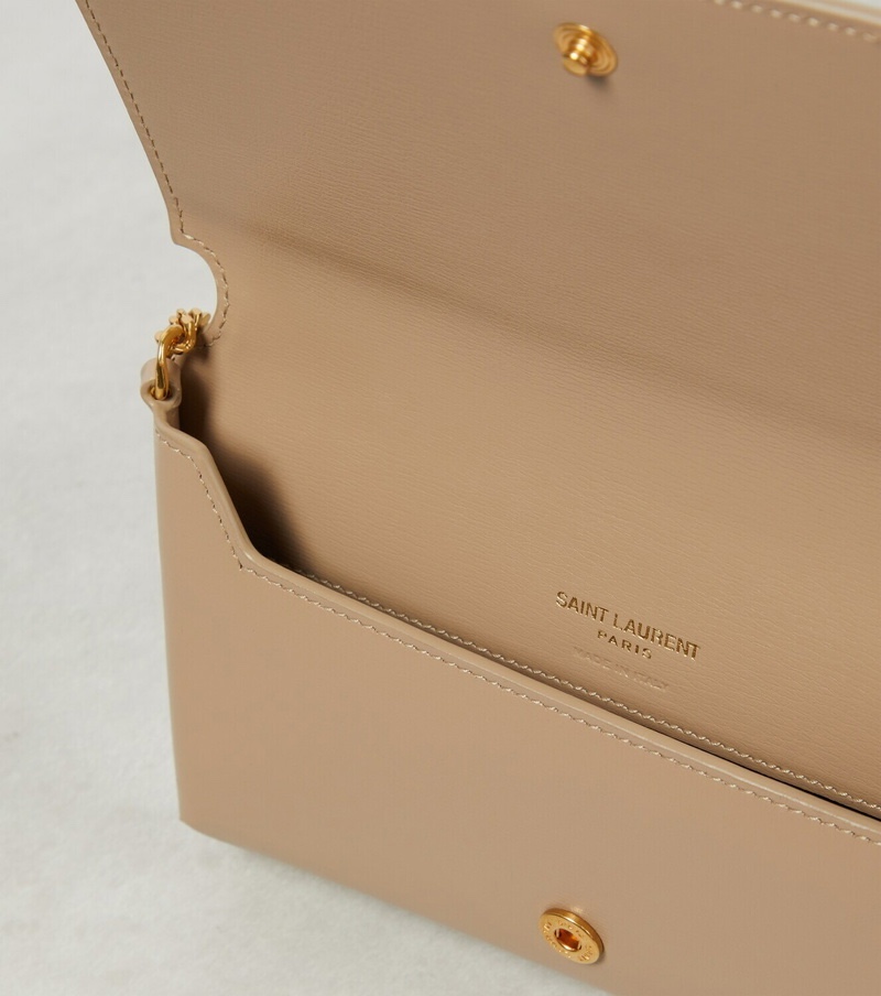 Túi YSL wallet on chain nâu cafe sữa logo vàng - SNV - 635095 (KT: 17* 8 - vừa 16prm k ốp)