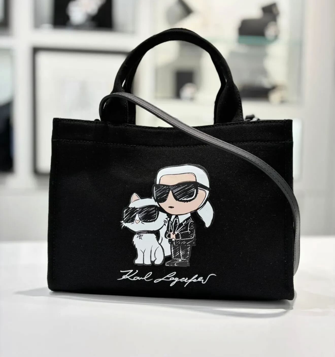 Túi shopper Karl đen logo ikon sketch - BFW30005 (KT: 25 × 19 × 10)