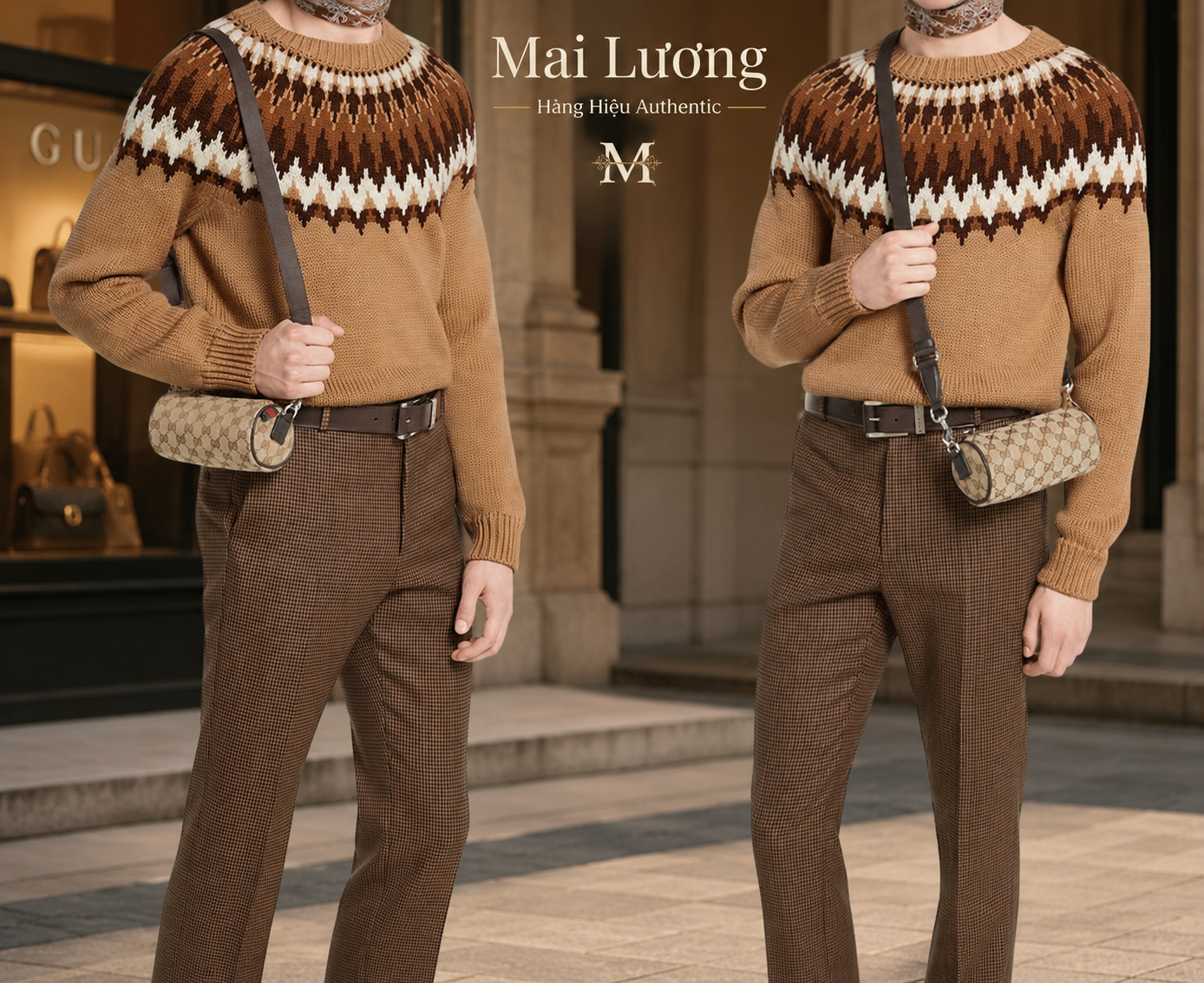 Túi trống GG nâu full logo viền da 834269