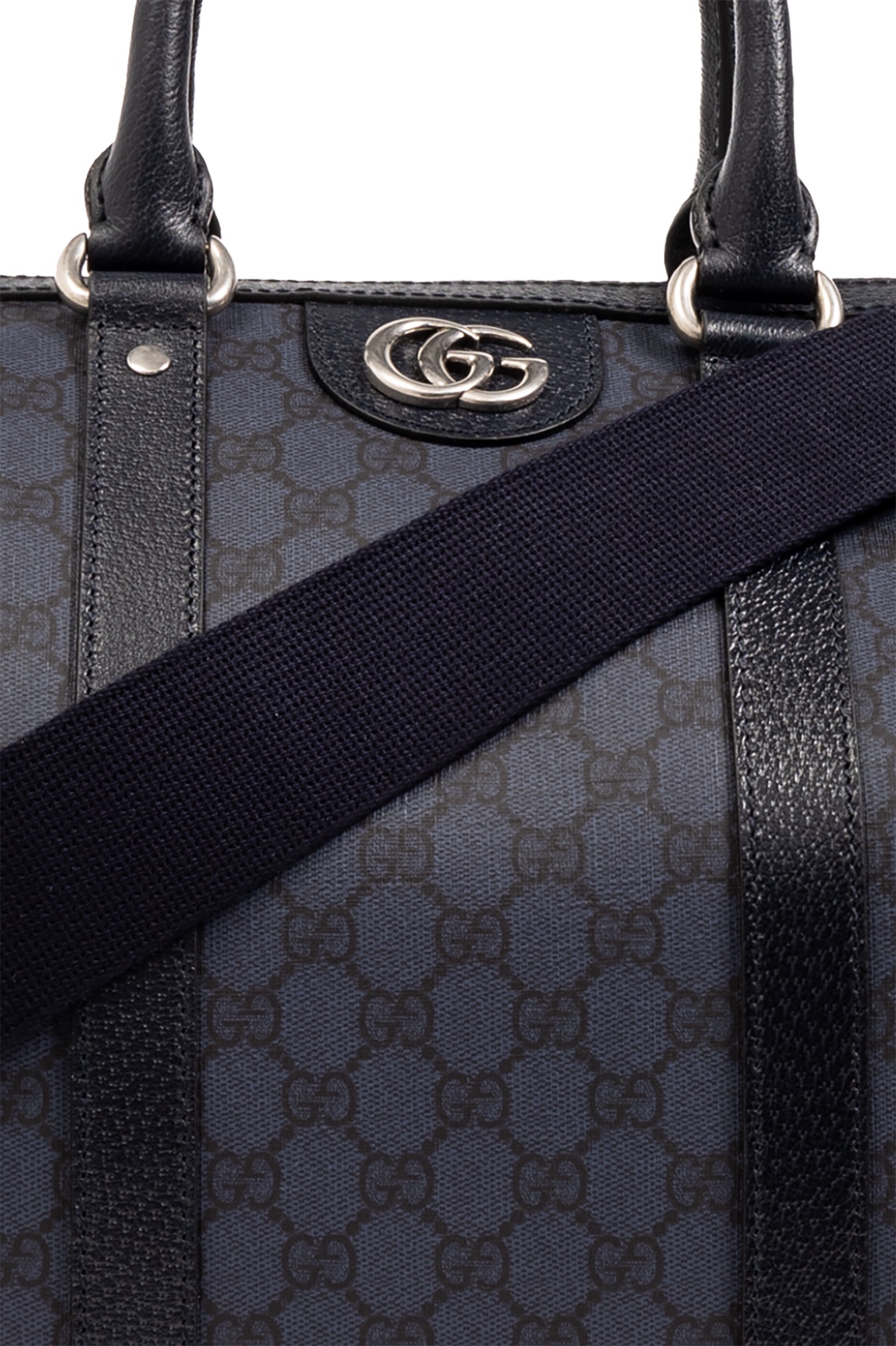 Túi xách tay GG xanh navy logo bạc size Large KT 52x31x28 - SNV - 724612