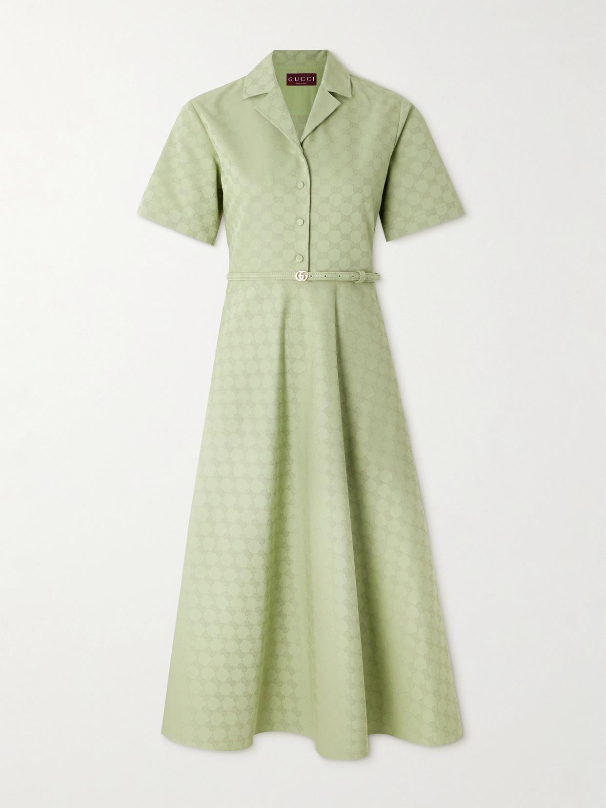 Váy GG dáng dài màu xanh Green full + belt logo - SNV - 818349