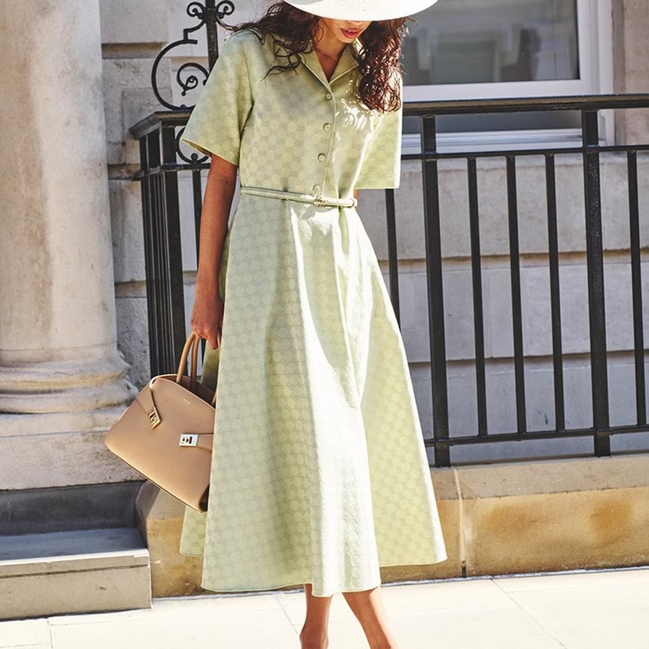 Váy GG dáng dài màu xanh Green full + belt logo - SNV - 818349
