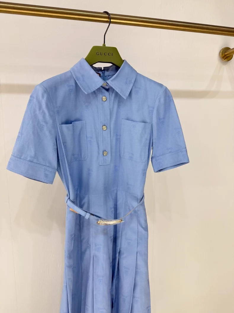 Váy GG dáng dài xanh + belt G lồng vàng - SNV - 776471
