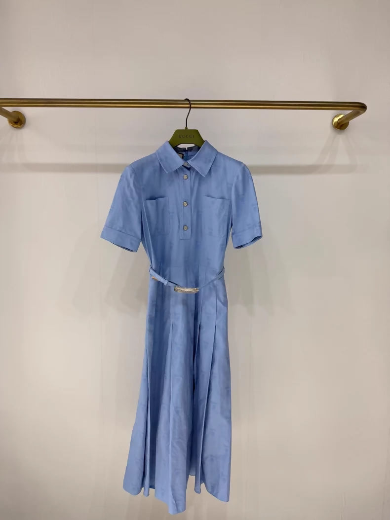 Váy GG dáng dài xanh + belt G lồng vàng - SNV - 776471