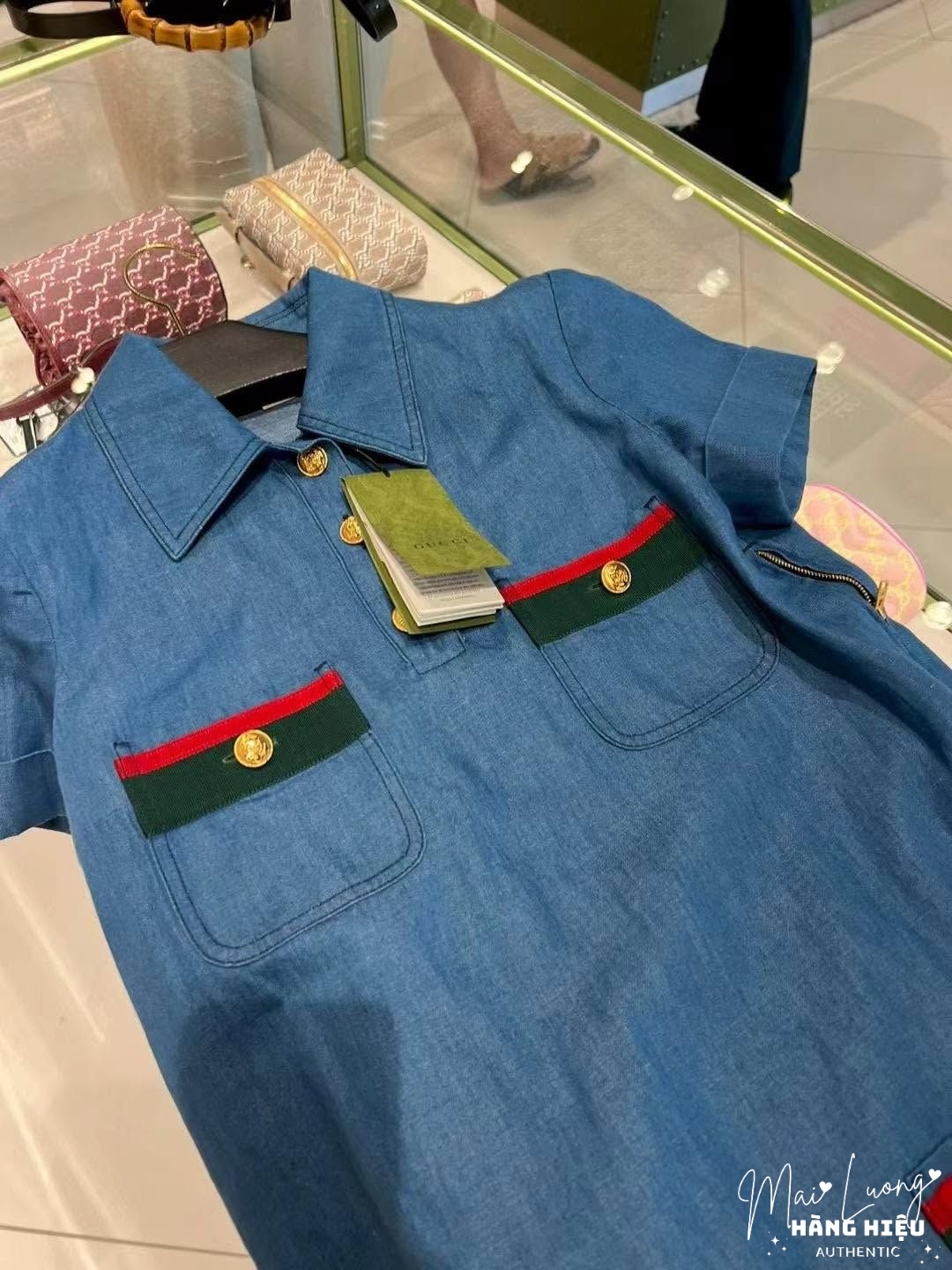 Váy GG denim xanh khuy vàng - SNV 753515
