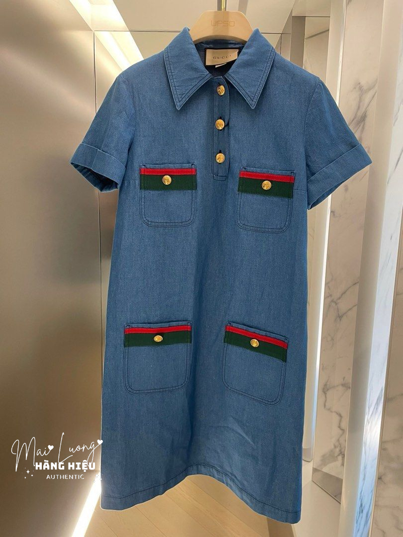 Váy GG denim xanh khuy vàng - SNV 753515