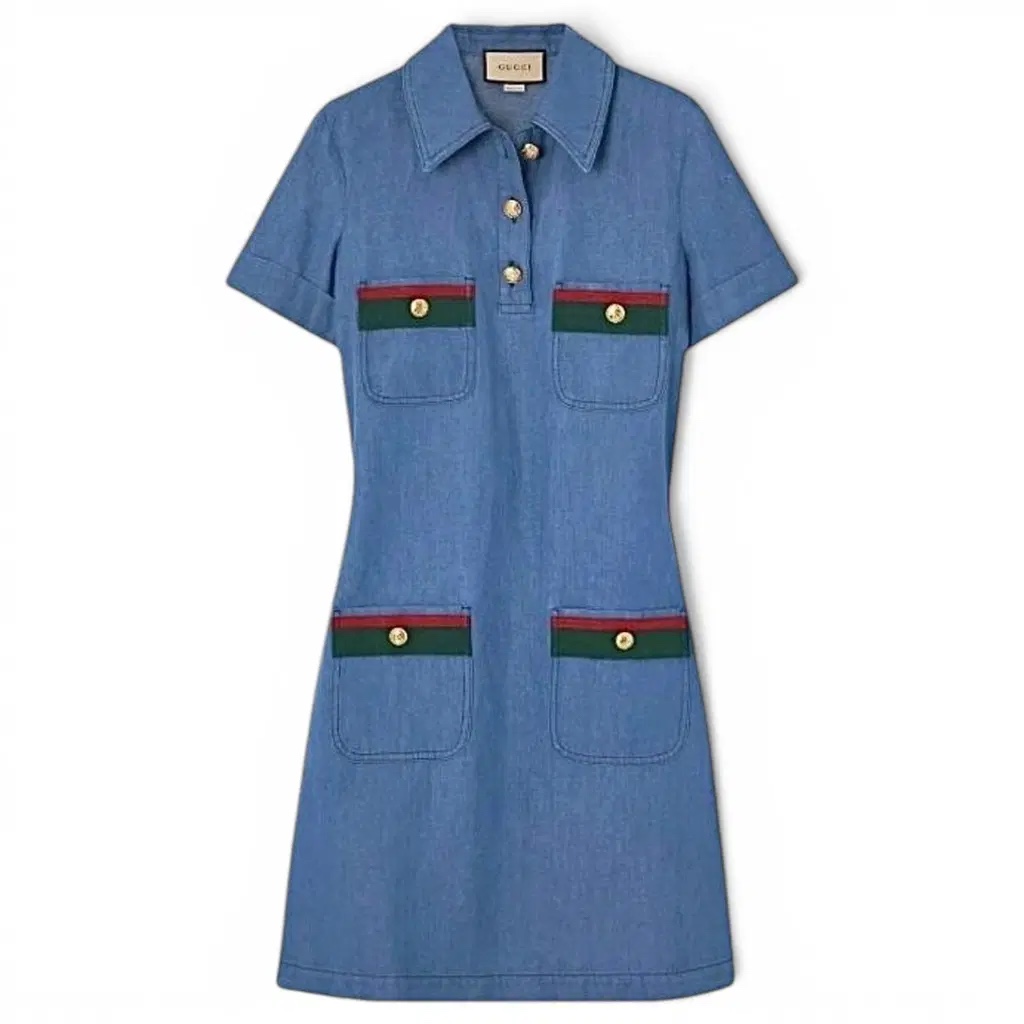 Váy GG denim xanh khuy vàng - SNV 753515