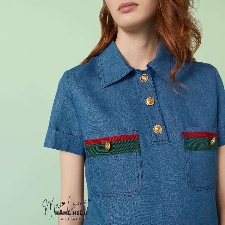 Váy GG denim xanh khuy vàng - SNV 753515