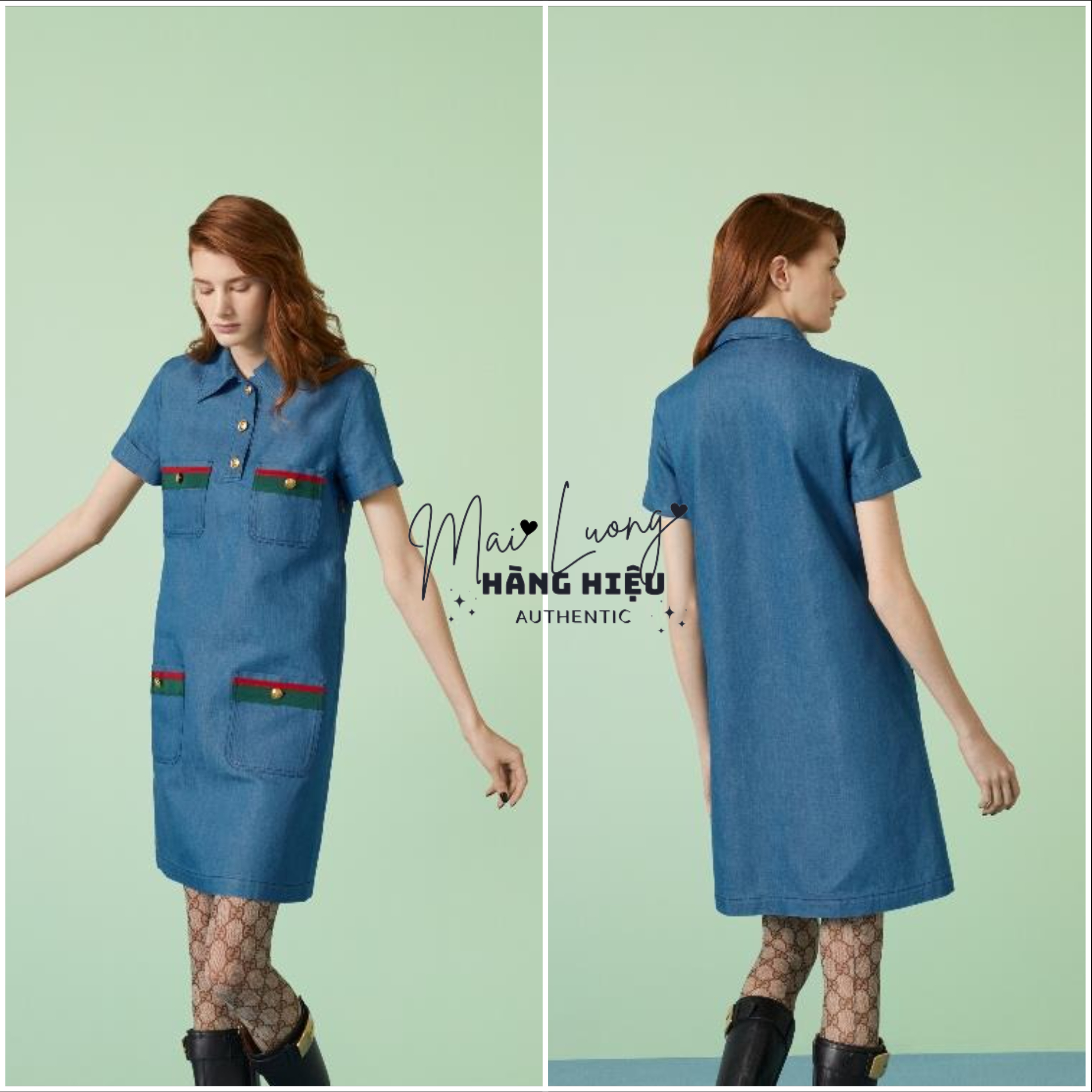 Váy GG denim xanh khuy vàng - SNV 753515