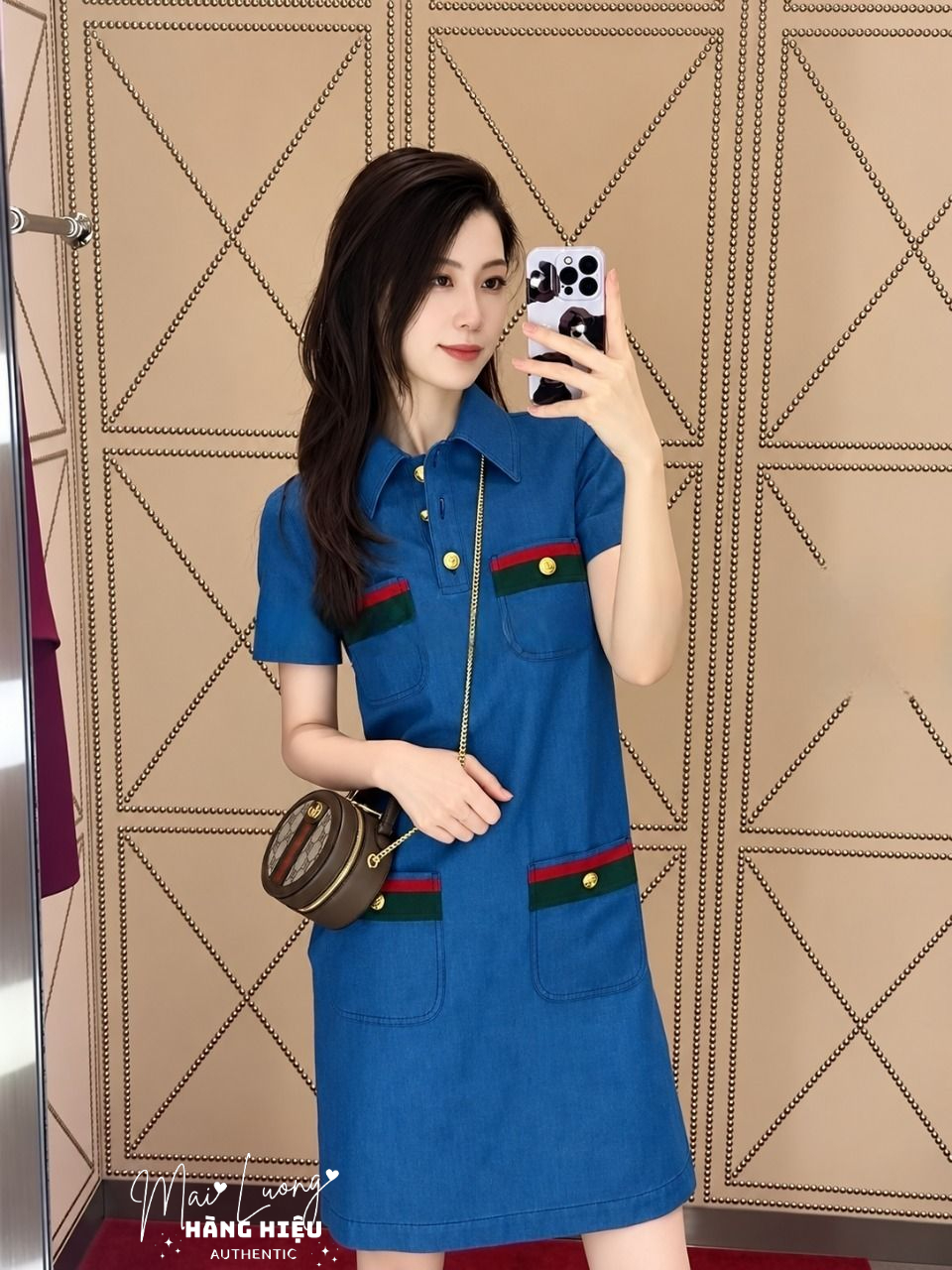 Váy GG denim xanh khuy vàng - SNV 753515