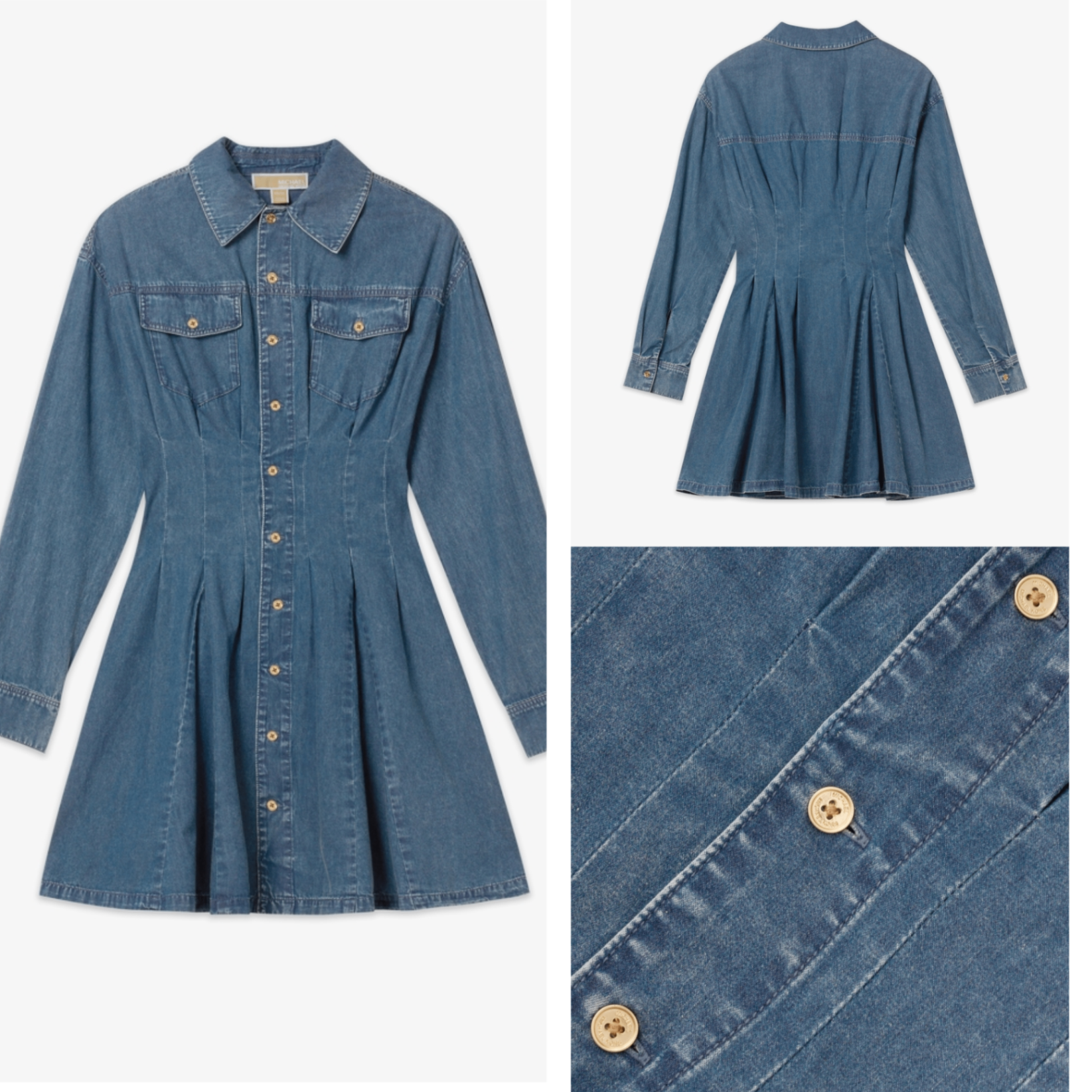 Váy Jean Mk dài tay xanh khóa vàng JS683G1JGX#