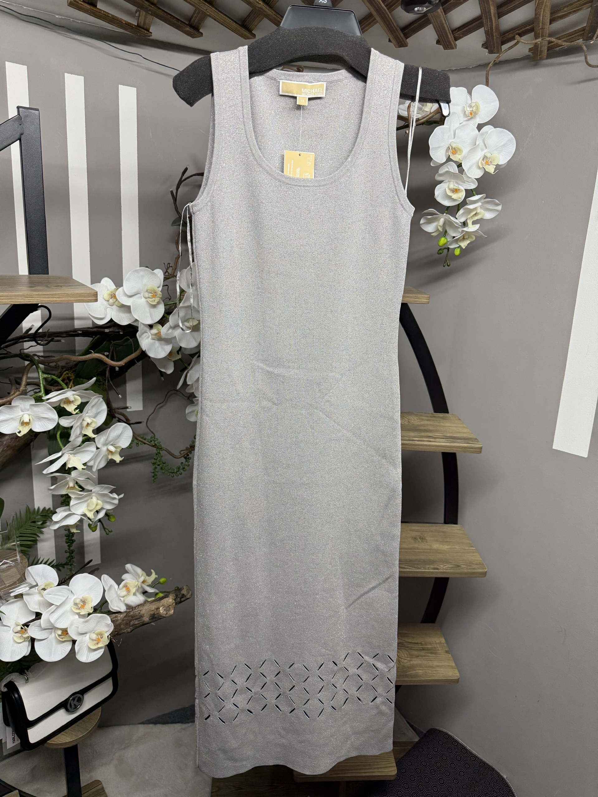 Váy MK 2 dây màu xám ánh bạc - JS683GWFGQ